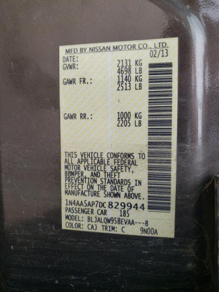 Photo 10 from auction – 2013 NISSAN MAXIMA S with VIN 1N4AA5AP7DC829944