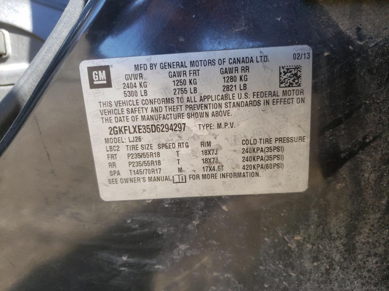 Photo 10 from auction – 2013 GMC TERRAIN SL with VIN 2GKFLXE35D6294297