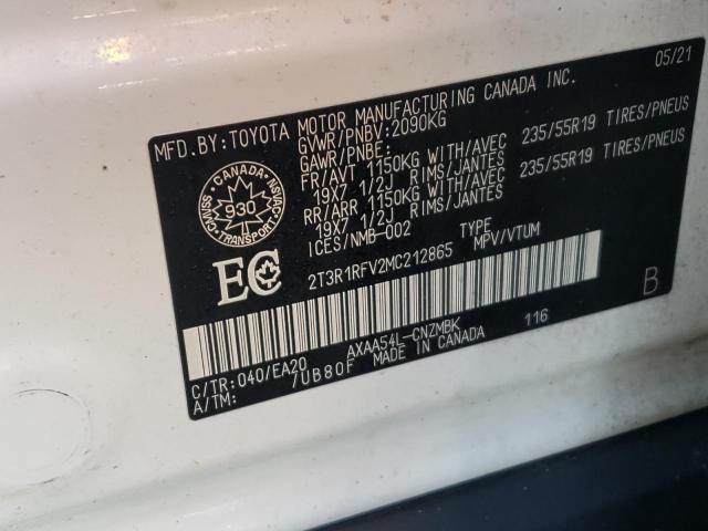 Photo 10 from auction – 2021 TOYOTA RAV4 XLE with VIN 2T3R1RFV2MC212865