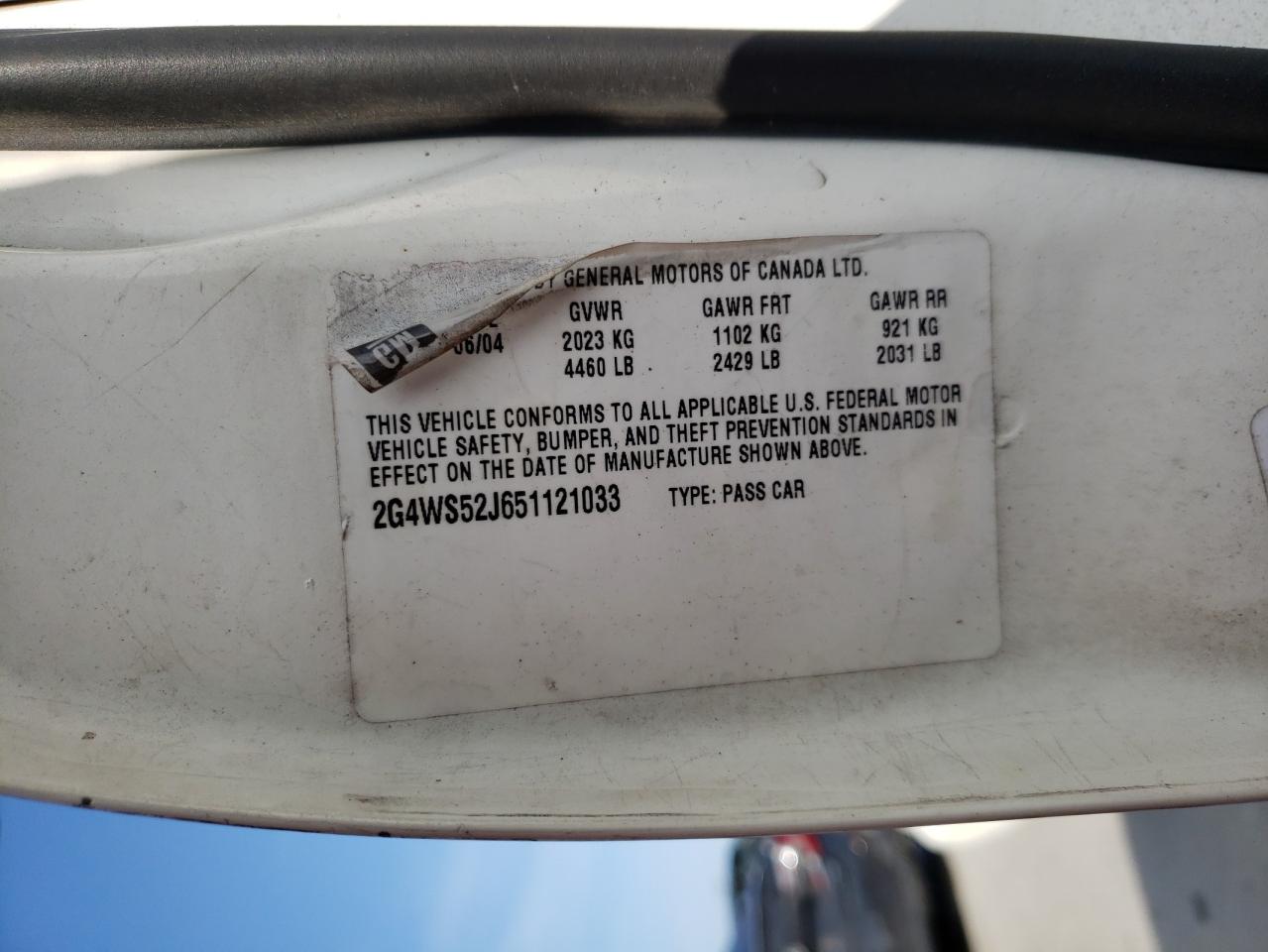 Photo 10 from auction – 2005 BUICK CENTURY CU with VIN 2G4WS52J651121033