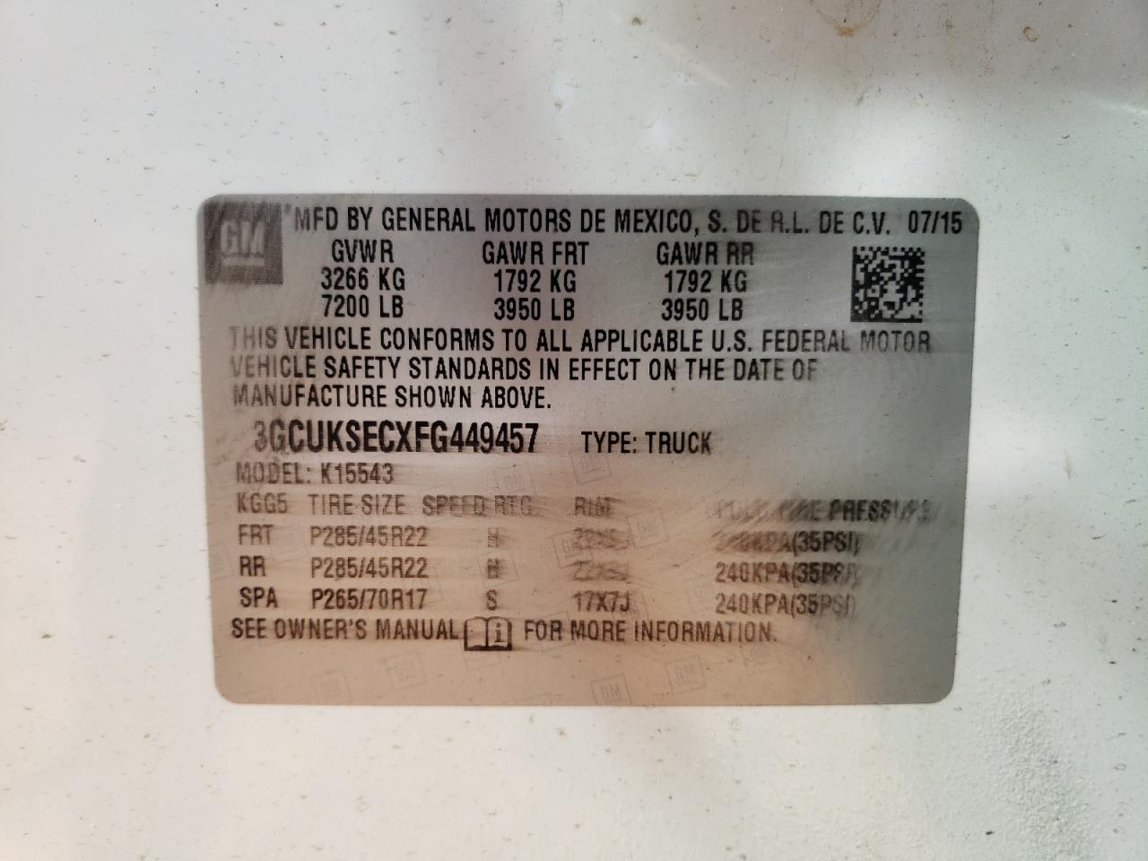 Zdjęcie 10 z aukcji – 2015 CHEVROLET SILVERADO z VIN 3GCUKSECXFG449457