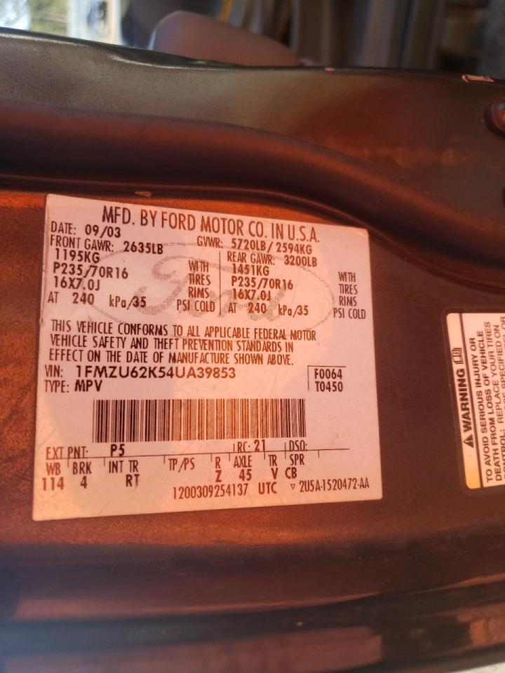 Photo 10 from auction – 2004 FORD EXPLORER X with VIN 1FMZU62K54UA39853