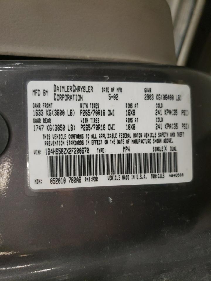 Photo 10 from auction – 2002 DODGE DURANGO SL with VIN 1B4HS58ZX2F200670