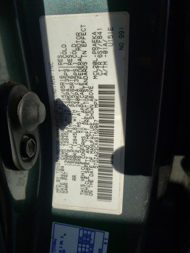 Photo 10 from auction – 2004 TOYOTA SIENNA with VIN 5TDZA23CX4S152067