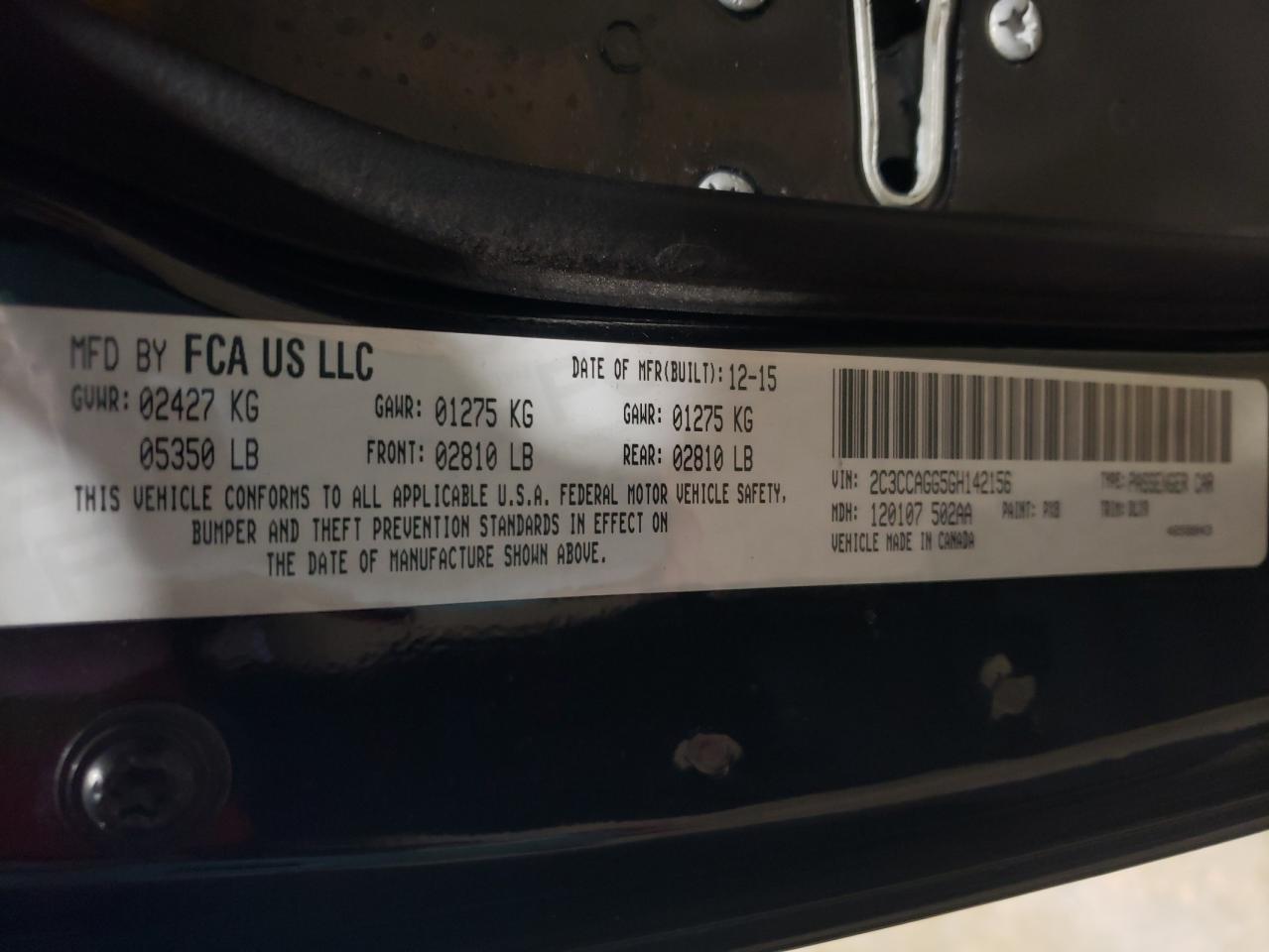 Photo 10 from auction – 2016 CHRYSLER 300 S with VIN 2C3CCAGG5GH142156
