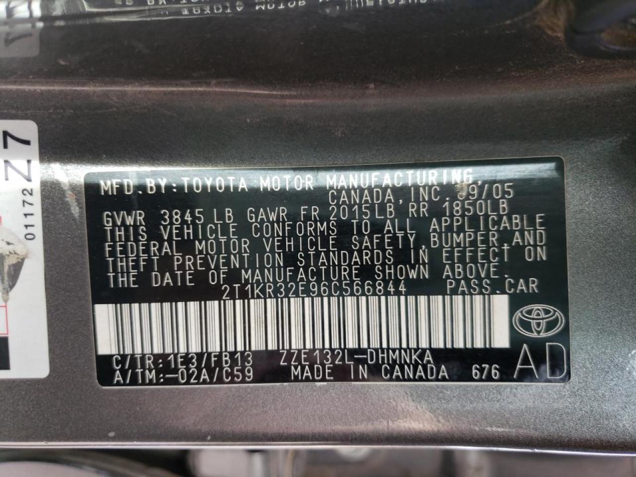 Photo 10 from auction – 2006 TOYOTA COROLLA MA with VIN 2T1KR32E96C566844