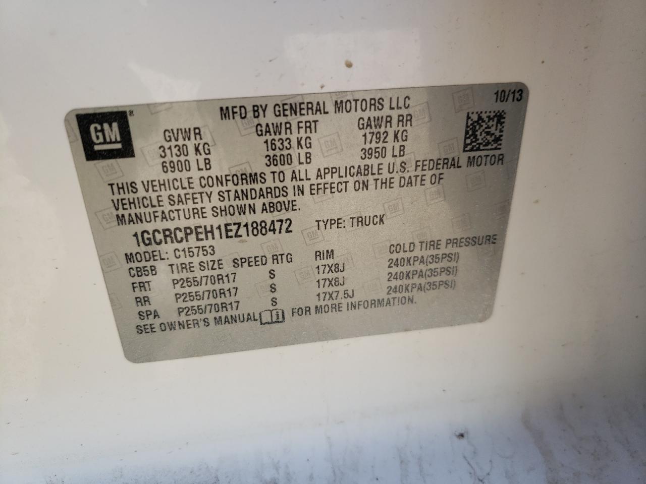 Photo 10 from auction – 2014 CHEVROLET SILVERADO with VIN 1GCRCPEH1EZ188472