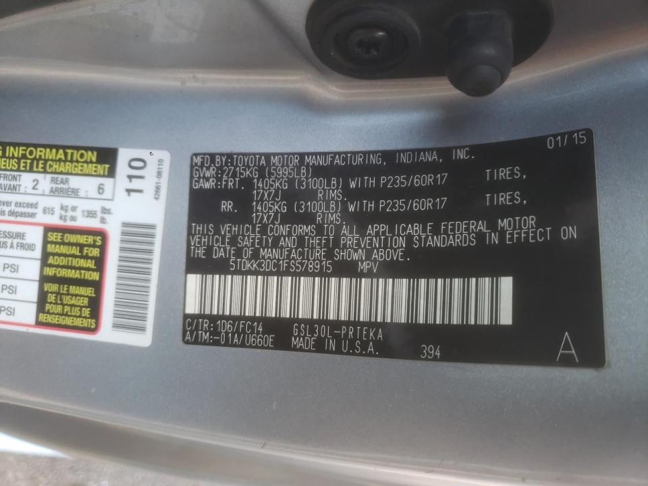 Photo 10 from auction – 2015 TOYOTA SIENNA LE with VIN 5TDKK3DC1FS578915