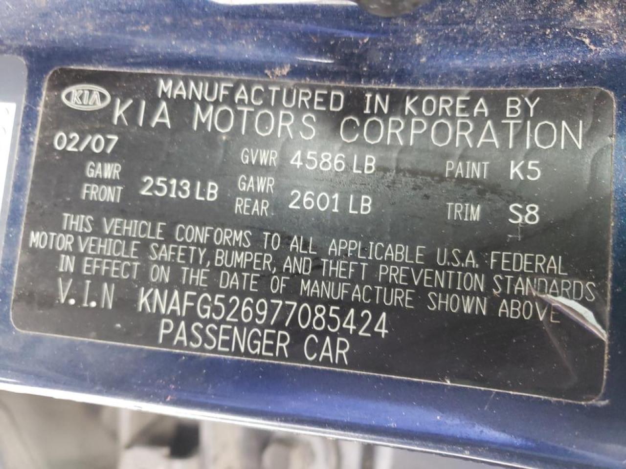 Photo 10 from auction – 2007 KIA RONDO LX with VIN KNAFG526977085424
