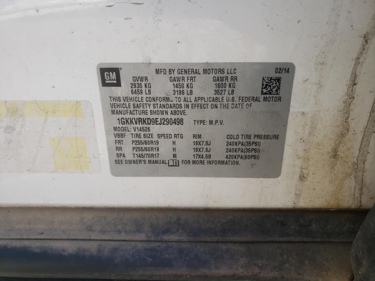 Photo 10 from auction – 2014 GMC ACADIA SLT with VIN 1GKKVRKD9EJ290498