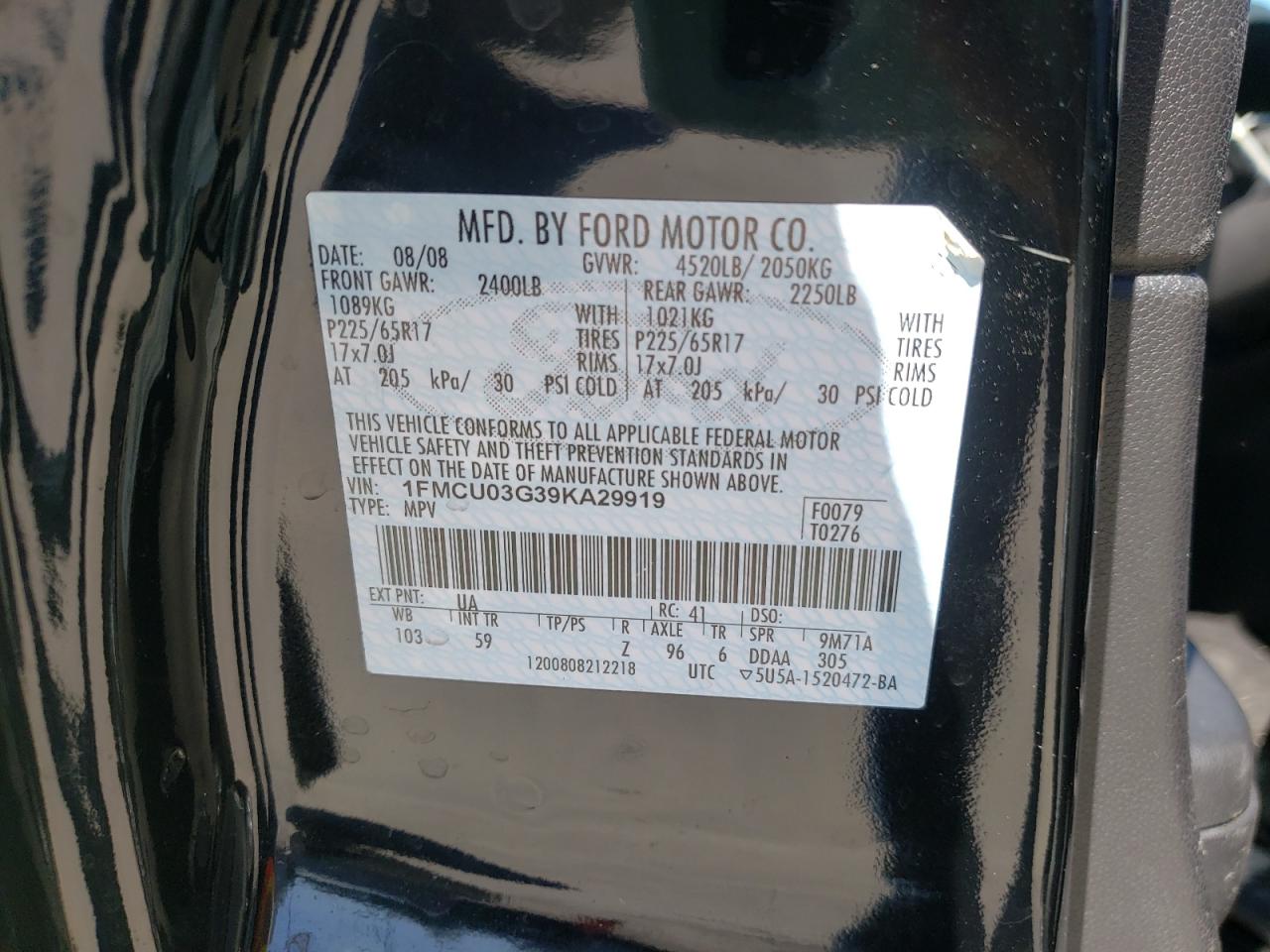 Photo 10 from auction – 2009 FORD ESCAPE XLT with VIN 1FMCU03G39KA29919