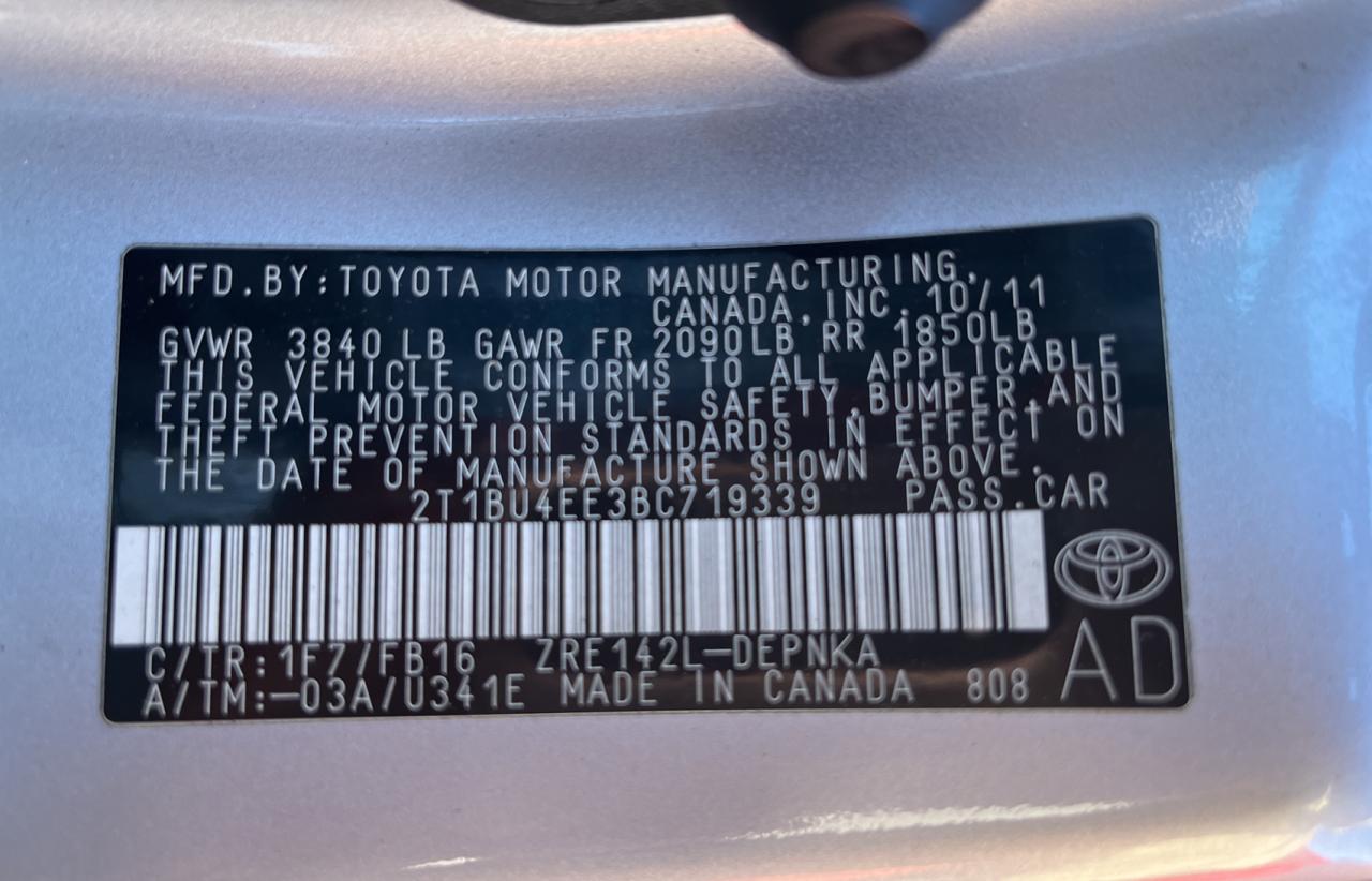 Photo 10 from auction – 2011 TOYOTA COROLLA BA with VIN 2T1BU4EE3BC719339