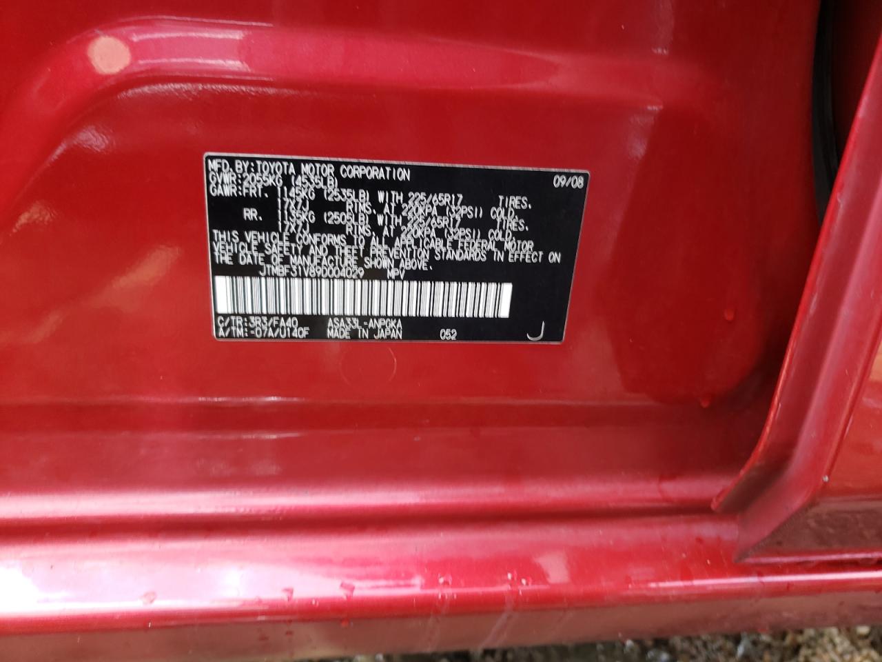 Photo 10 from auction – 2009 TOYOTA RAV4 LIMIT with VIN JTMBF31V89D004029