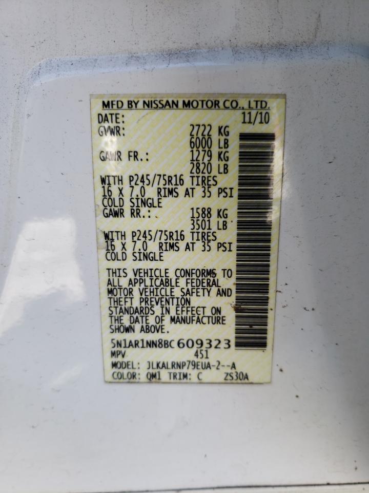 Photo 10 from auction – 2011 NISSAN PATHFINDER with VIN 5N1AR1NN8BC609323