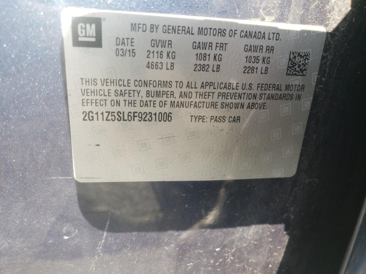 Photo 10 from auction – 2015 CHEVROLET IMPALA LS with VIN 2G11Z5SL6F9231006