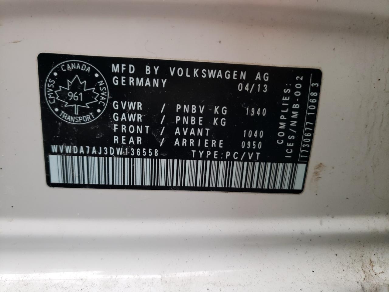 Photo 10 from auction – 2013 VOLKSWAGEN GOLF with VIN WVWDA7AJ3DW136558
