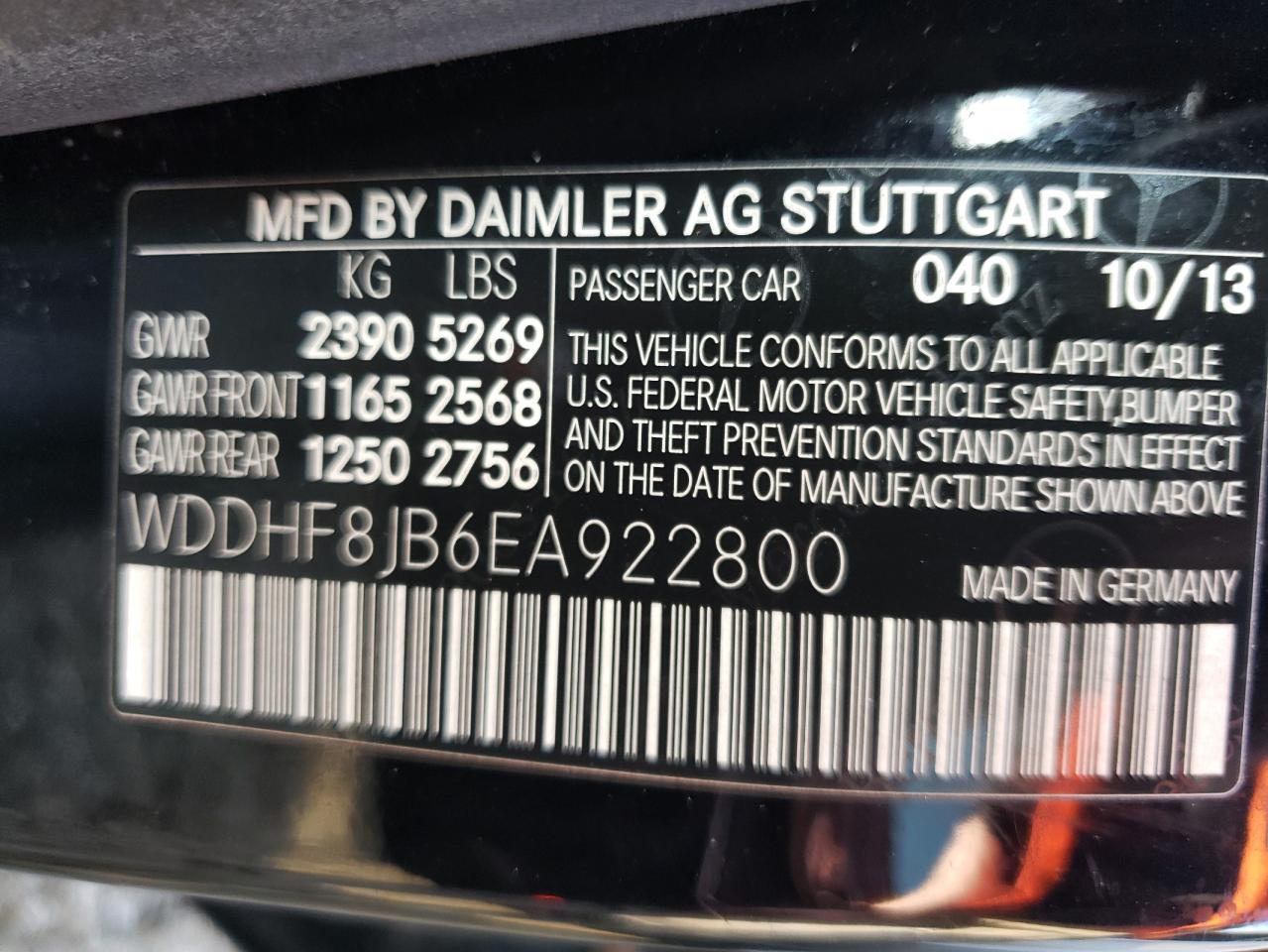 Photo 10 from auction – 2014 MERCEDES-BENZ E 350 4MAT with VIN WDDHF8JB6EA922800