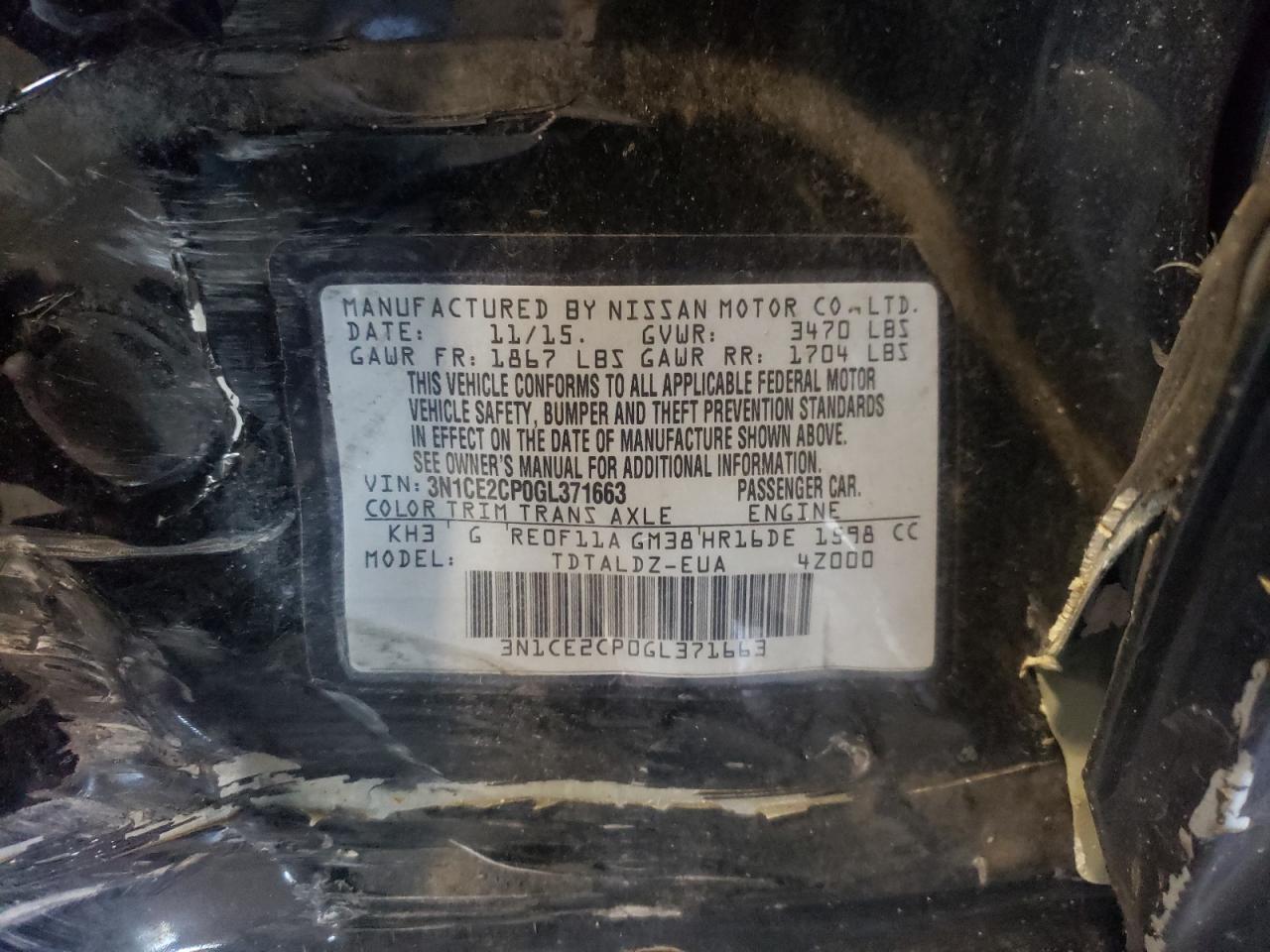 Photo 10 from auction – 2016 NISSAN VERSA NOTE with VIN 3N1CE2CP0GL371663