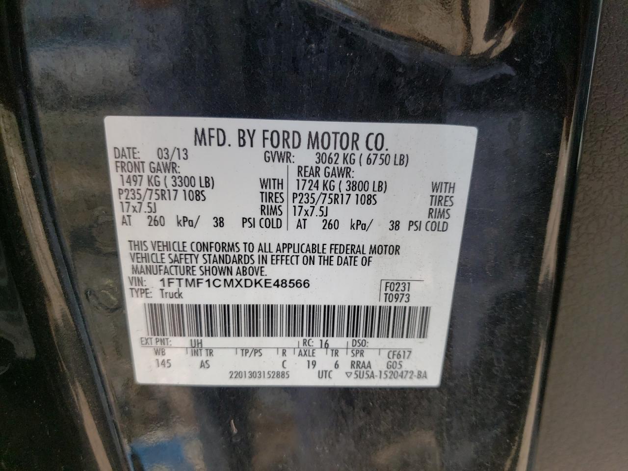Photo 10 from auction – 2013 FORD F150 with VIN 1FTMF1CMXDKE48566