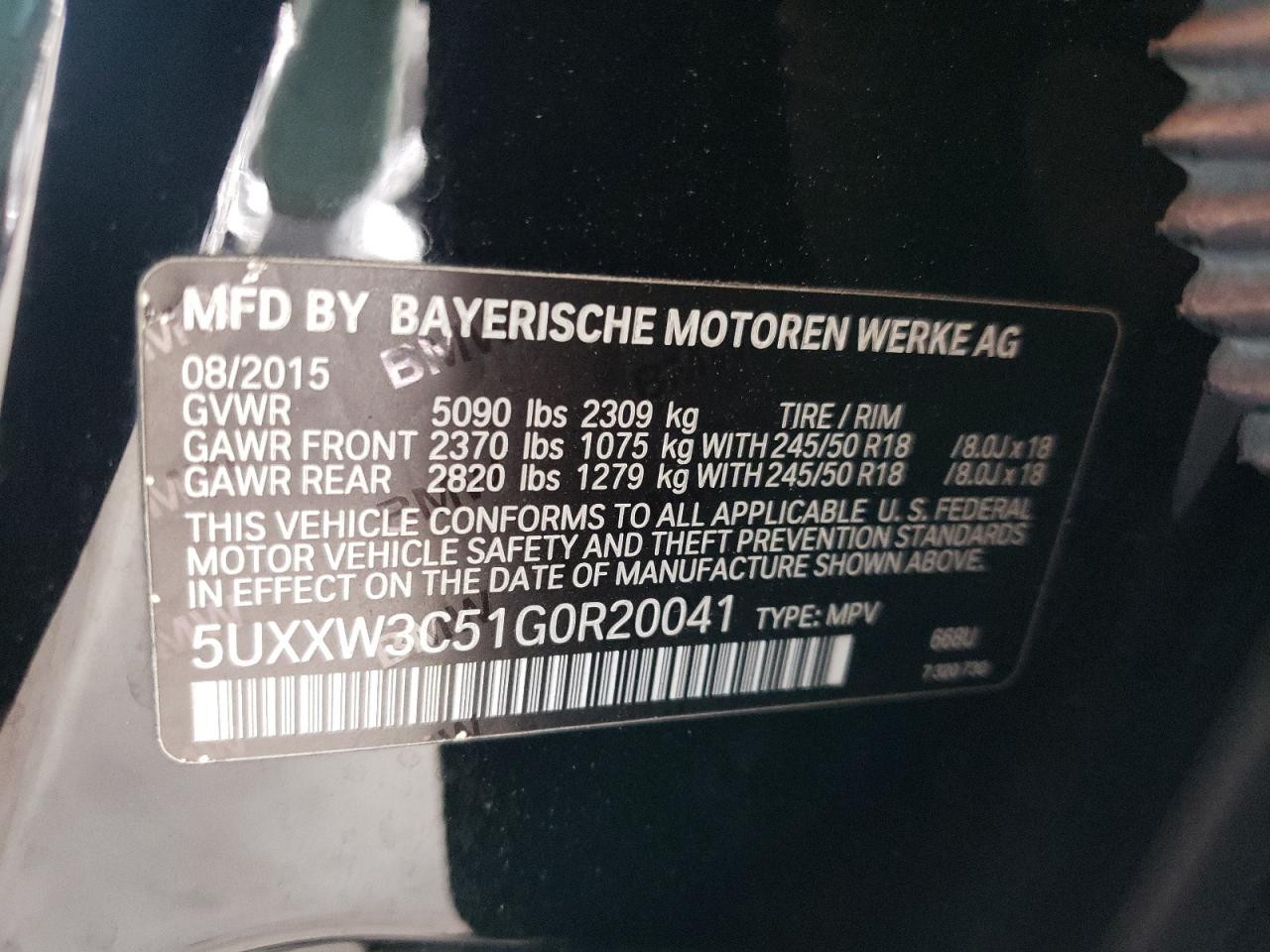 Photo 10 from auction – 2016 BMW X4 XDRIVE2 with VIN 5UXXW3C51G0R20041