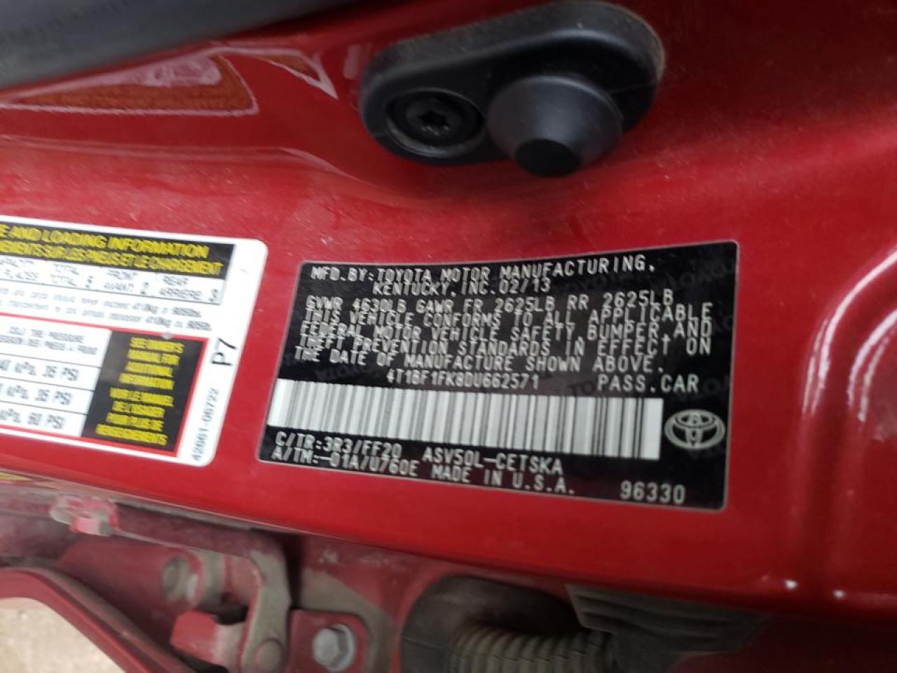 Photo 10 from auction – 2013 TOYOTA CAMRY L with VIN 4T1BF1FK8DU662571