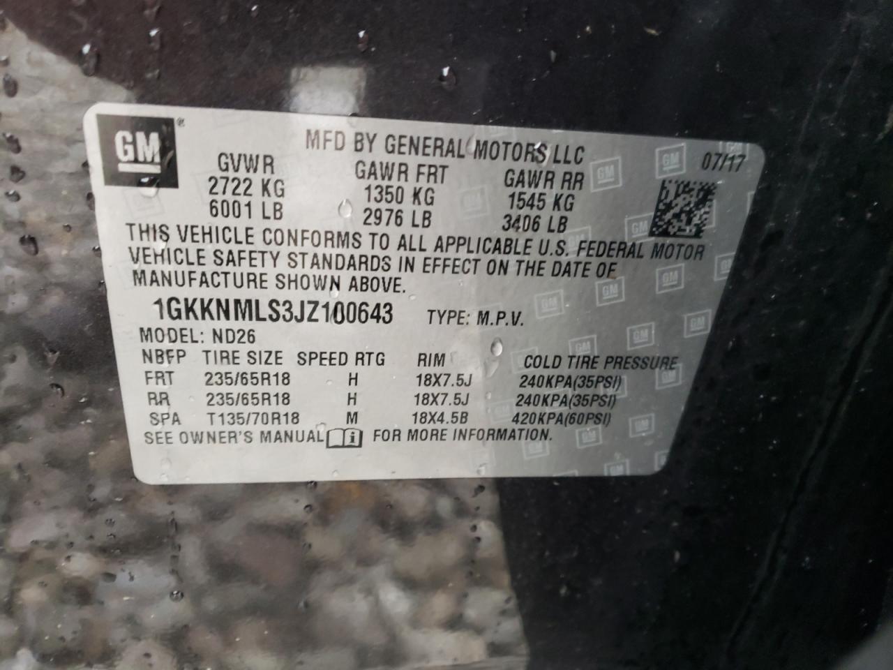 Photo 10 from auction – 2018 GMC ACADIA SLT with VIN 1GKKNMLS3JZ100643