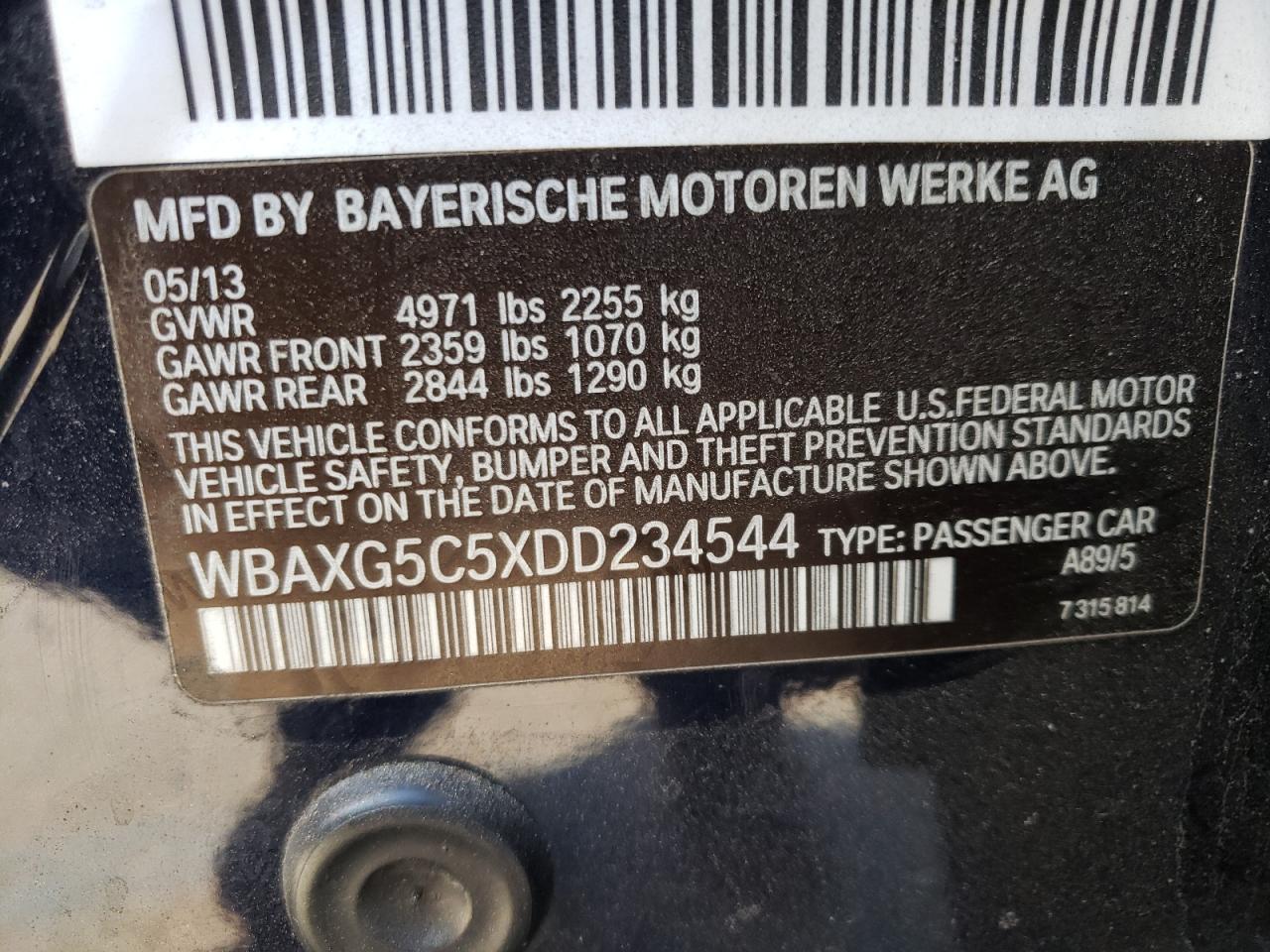 Photo 10 from auction – 2013 BMW 528 I with VIN WBAXG5C5XDD234544