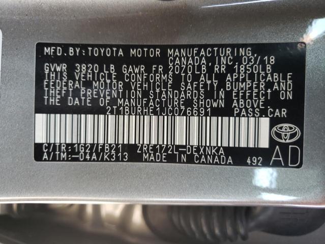 Photo 10 from auction – 2018 TOYOTA COROLLA L with VIN 2T1BURHE1JC076691