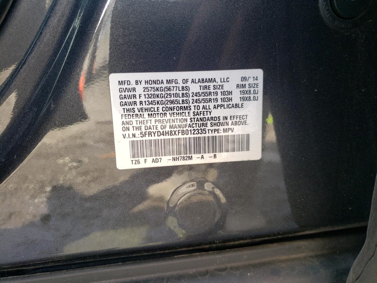 Photo 10 from auction – 2015 ACURA MDX ADVANC with VIN 5FRYD4H8XFB012335