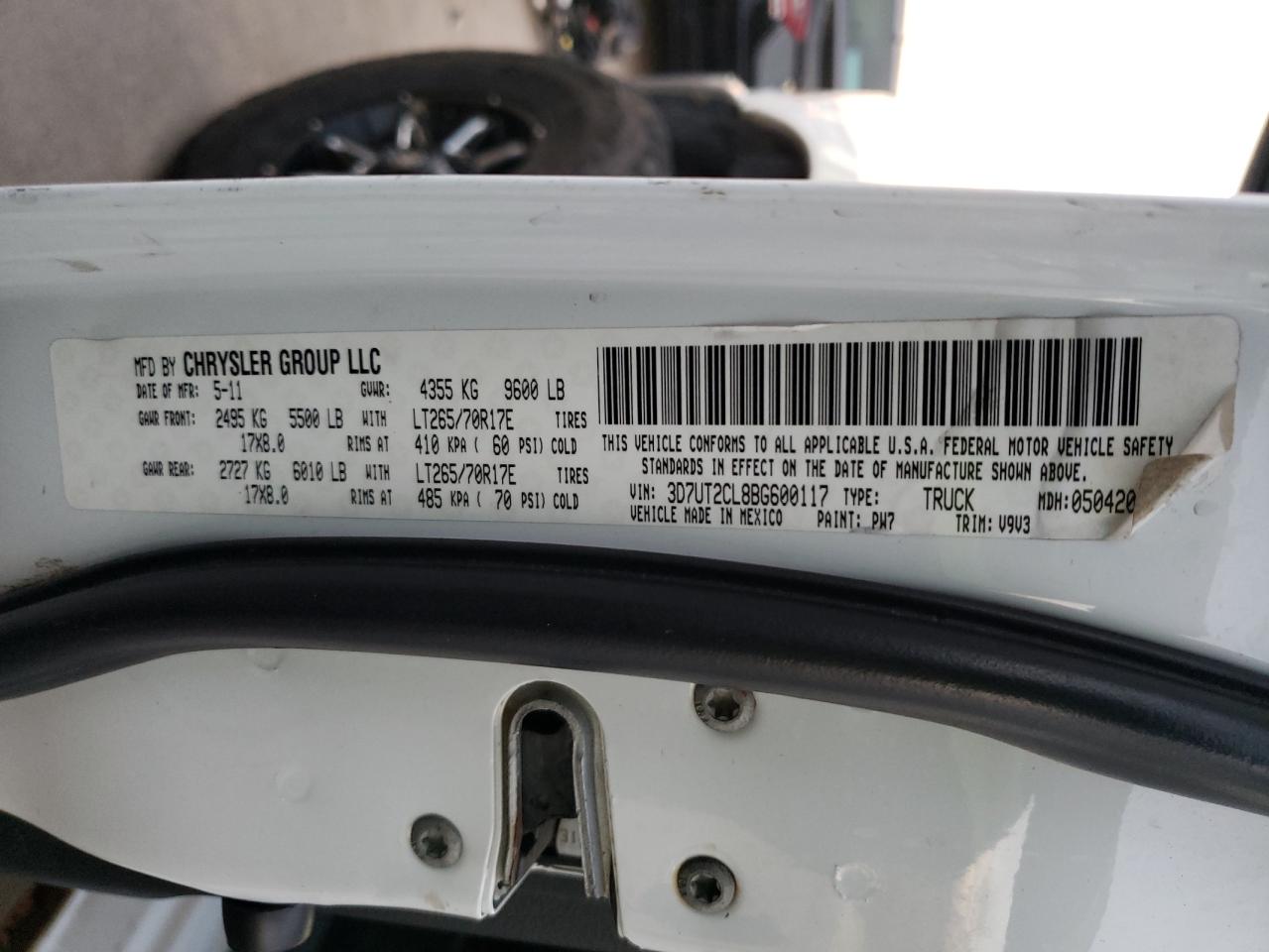 Photo 10 from auction – 2011 DODGE RAM 2500 with VIN 3D7UT2CL8BG600117