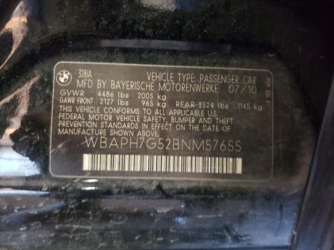 Photo 10 from auction – 2011 BMW 328 I with VIN WBAPH7G52BNM57655