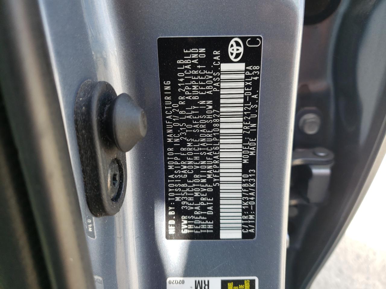 Photo 10 from auction – 2020 TOYOTA COROLLA LE with VIN 5YFEPRAE6LP108827