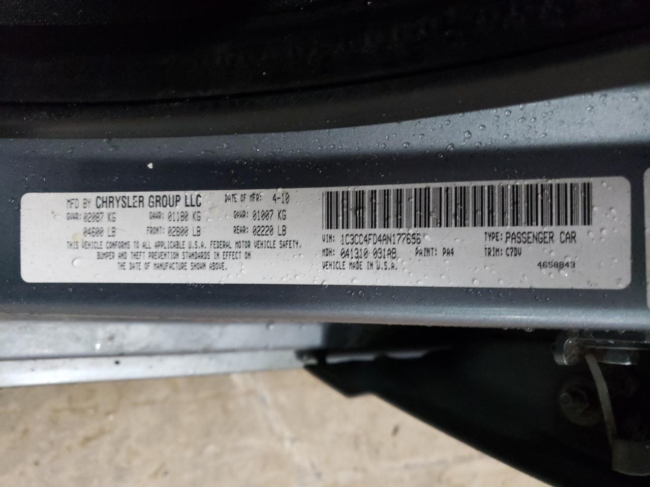 Photo 10 from auction – 2010 CHRYSLER SEBRING TO with VIN 1C3CC4FD4AN177696