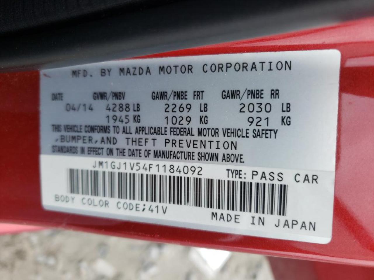 Photo 10 from auction – 2015 MAZDA 6 TOURING with VIN JM1GJ1V54F1184092