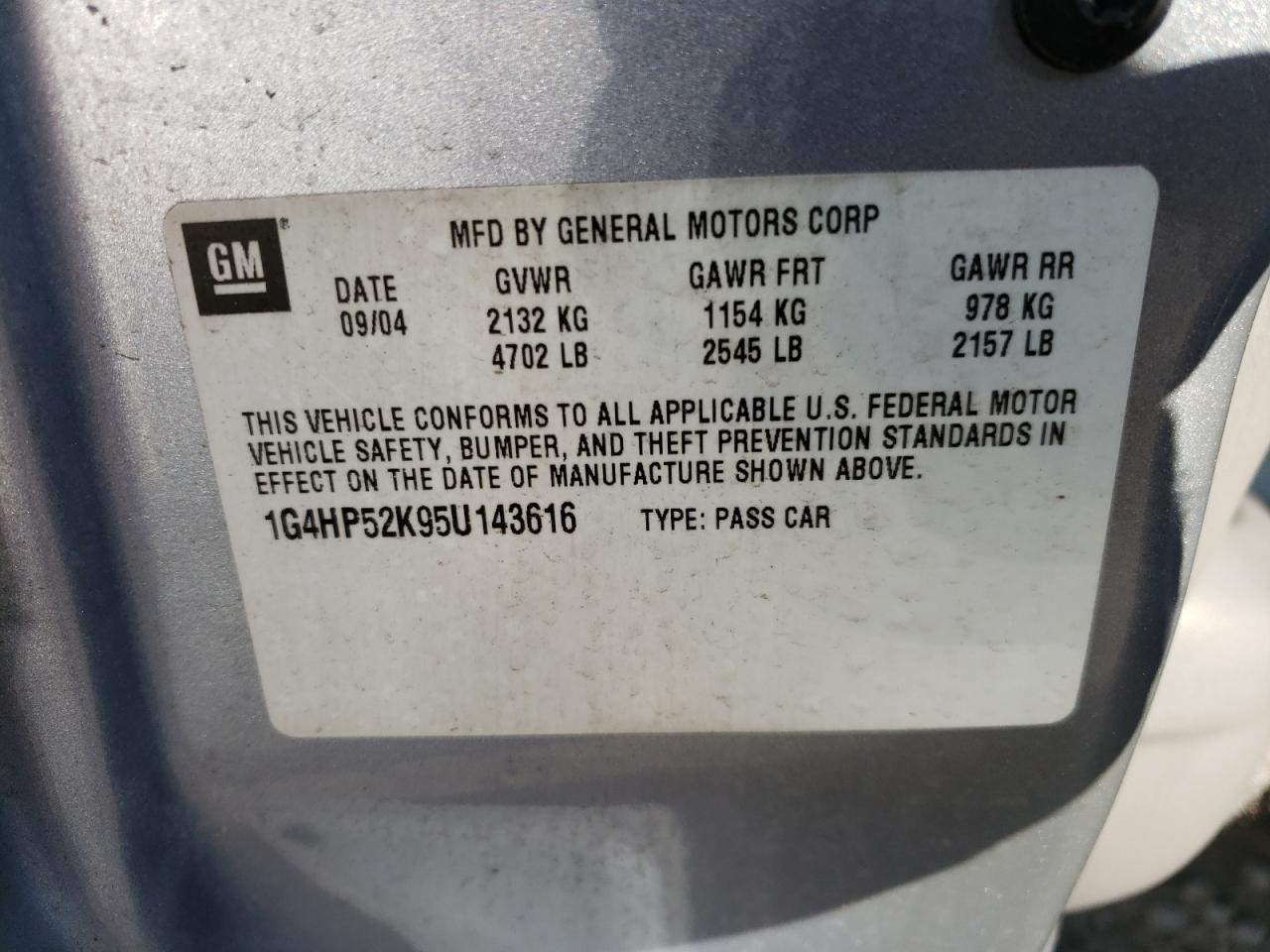 Photo 10 from auction – 2005 BUICK LESABRE CU with VIN 1G4HP52K95U143616
