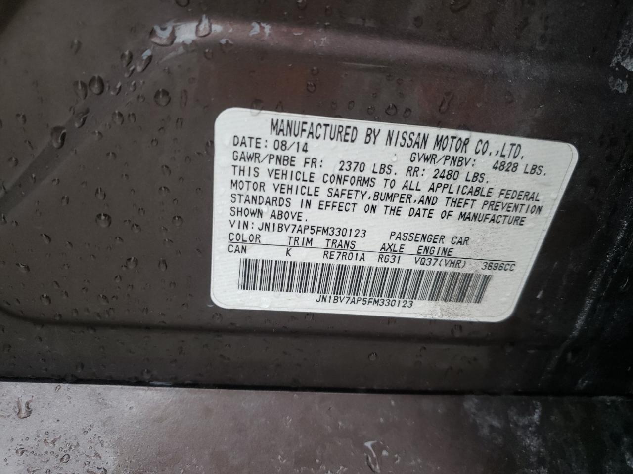 Photo 10 from auction – 2015 INFINITI Q50 BASE with VIN JN1BV7AP5FM330123