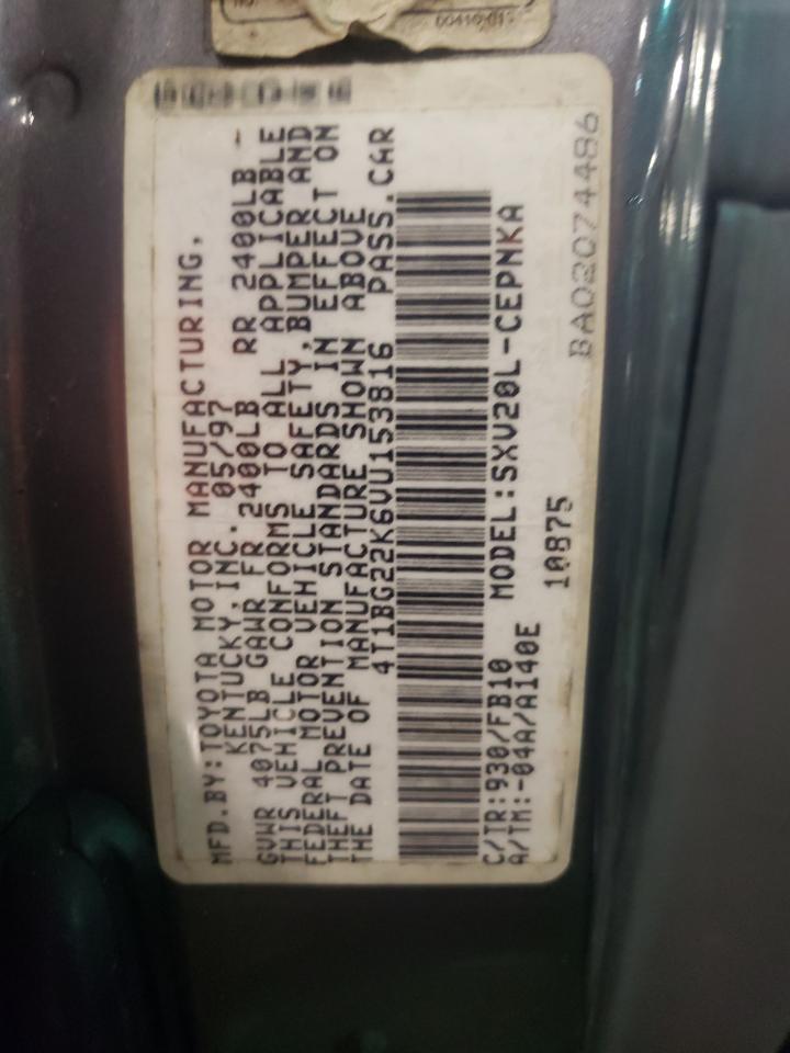 Photo 10 from auction – 1997 TOYOTA CAMRY CE with VIN 4T1BG22K6VU153816
