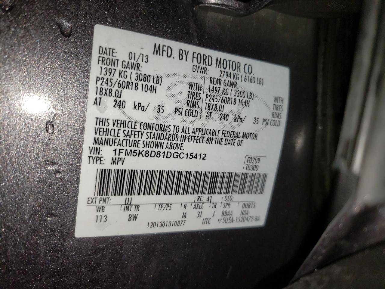 Photo 10 from auction – 2013 FORD EXPLORER X with VIN 1FM5K8D81DGC15412