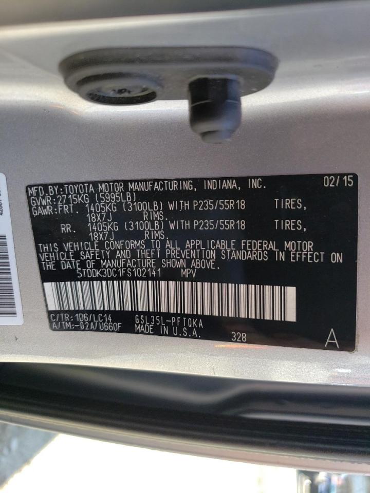 Photo 10 from auction – 2015 TOYOTA SIENNA XLE with VIN 5TDDK3DC1FS102141