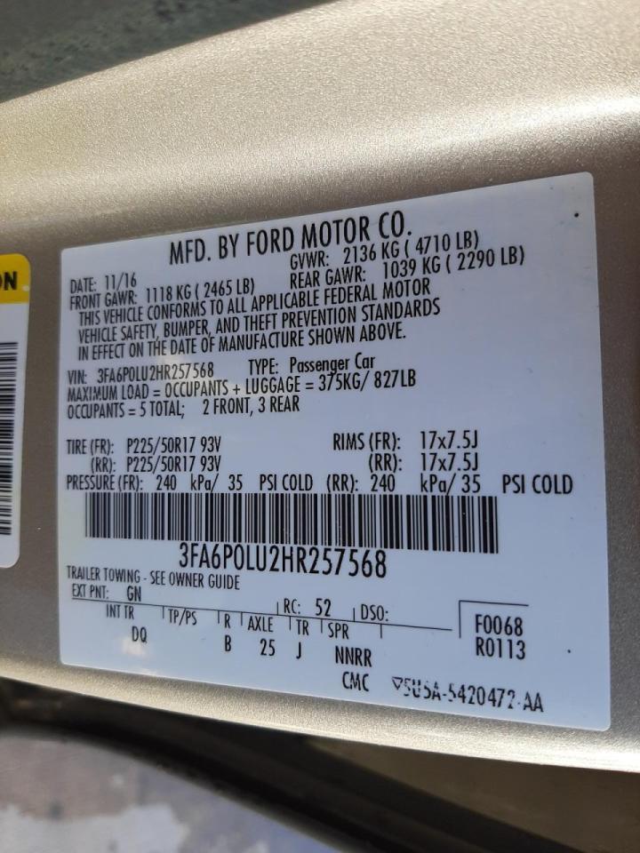 Photo 10 from auction – 2017 FORD FUSION SE with VIN 3FA6P0LU2HR257568