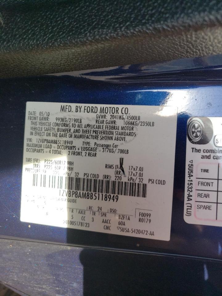 Photo 10 from auction – 2011 FORD MUSTANG with VIN 1ZVBP8AM8B5118949