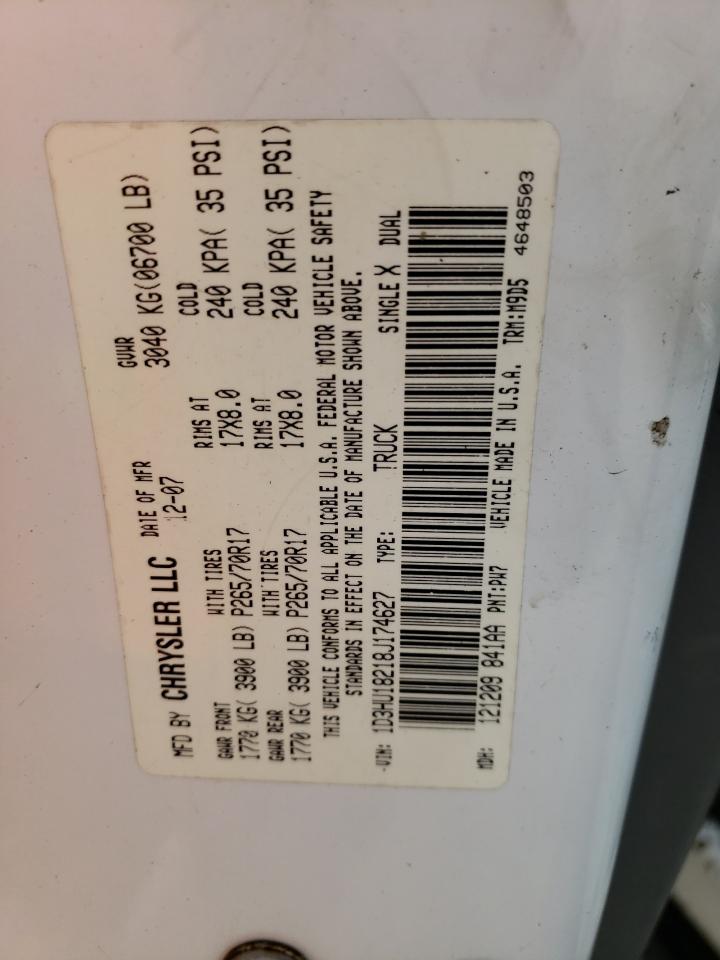 Photo 10 from auction – 2008 DODGE RAM 1500 S with VIN 1D3HU18218J174627
