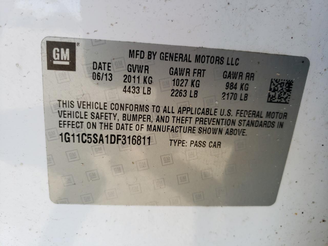 Photo 10 from auction – 2013 CHEVROLET MALIBU 1LT with VIN 1G11C5SA1DF316811