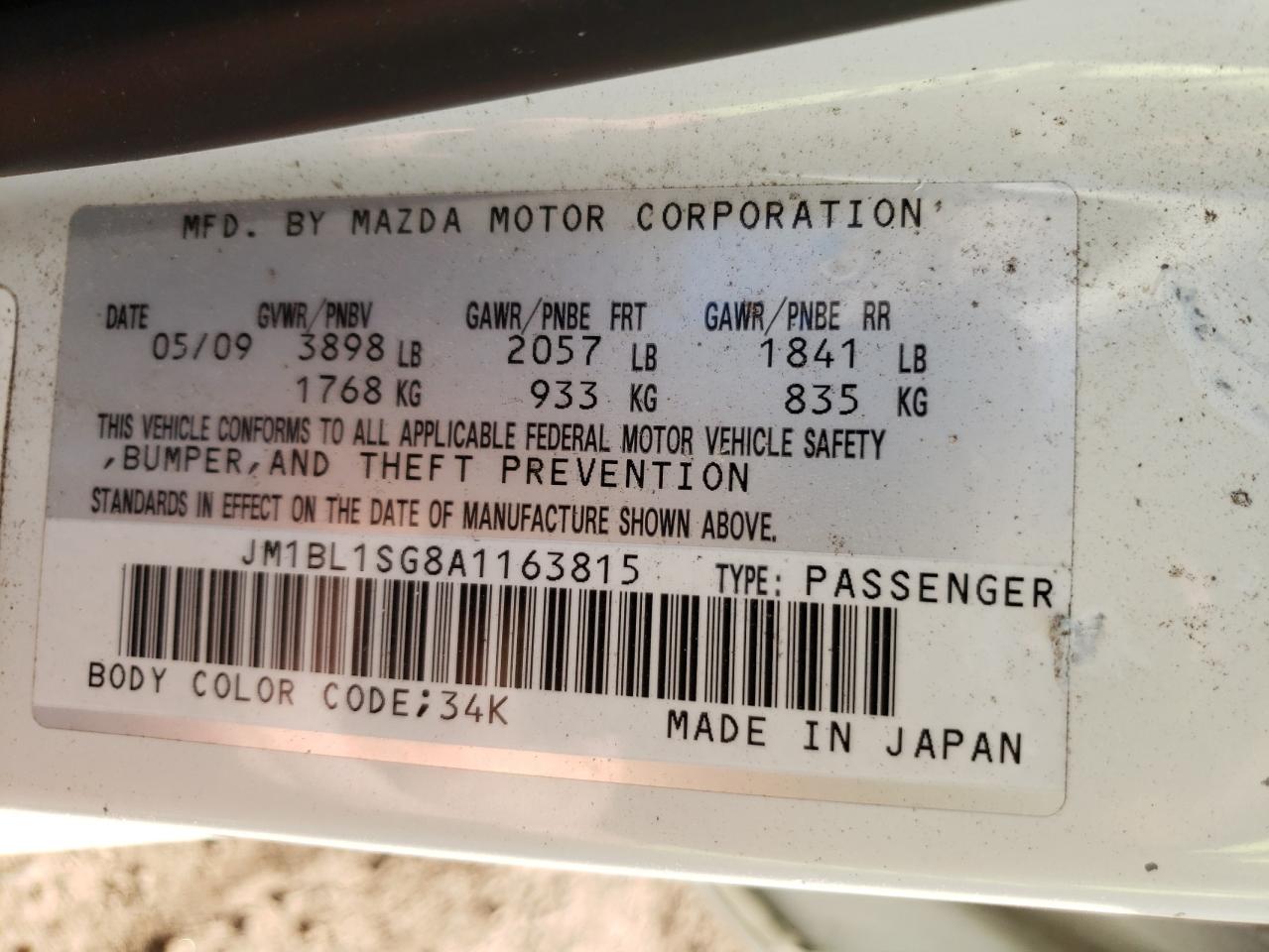 Photo 10 from auction – 2010 MAZDA 3 I with VIN JM1BL1SG8A1163815