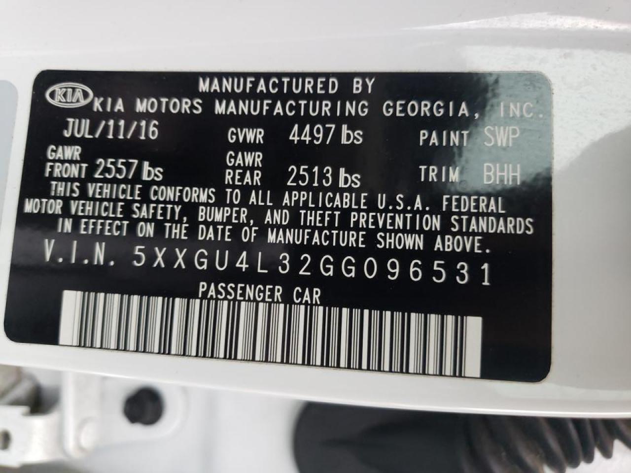 Photo 10 from auction – 2016 KIA OPTIMA EX with VIN 5XXGU4L32GG096531