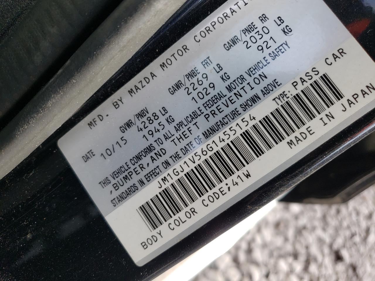 Photo 10 from auction – 2016 MAZDA 6 TOURING with VIN JM1GJ1V56G1455154