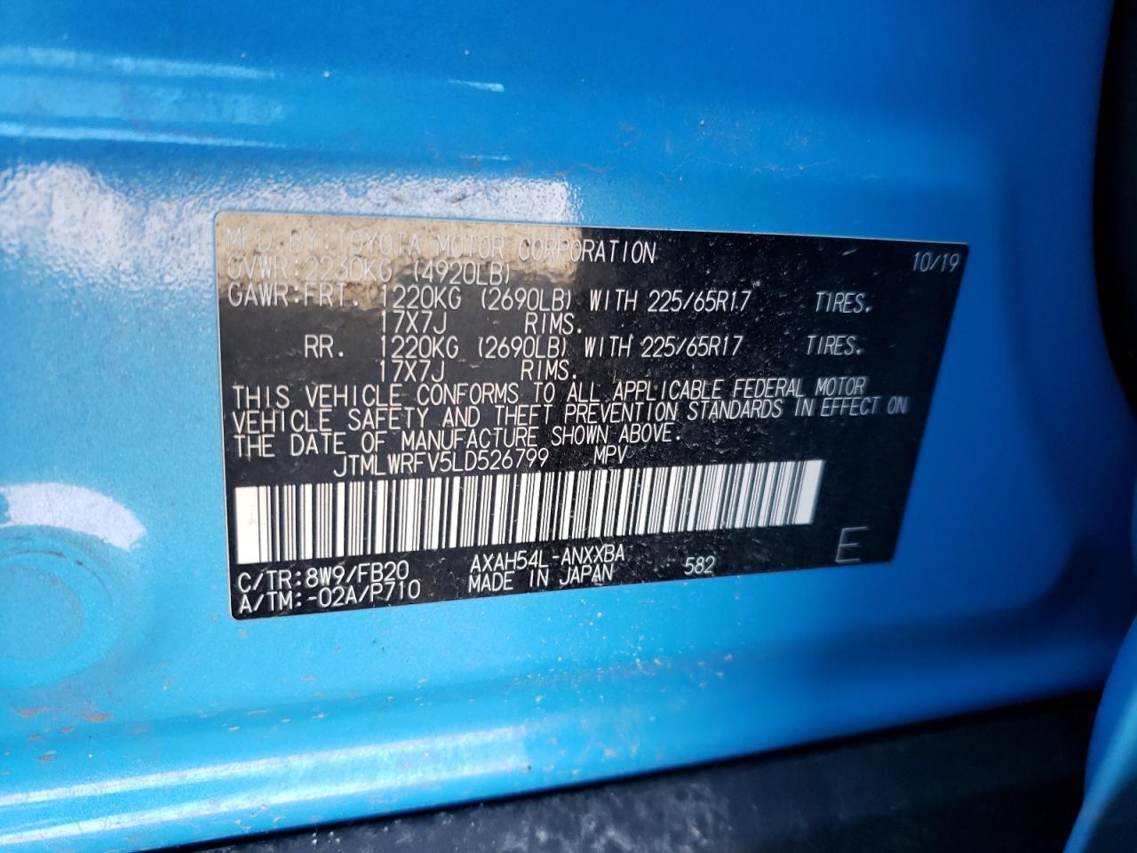 Zdjęcie 10 z aukcji – 2020 TOYOTA RAV4 LE z VIN JTMLWRFV5LD526799