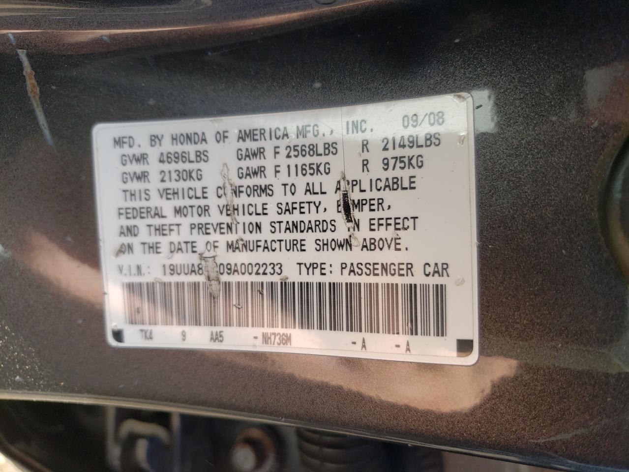 Photo 10 from auction – 2009 ACURA TL with VIN 19UUA86209A002233