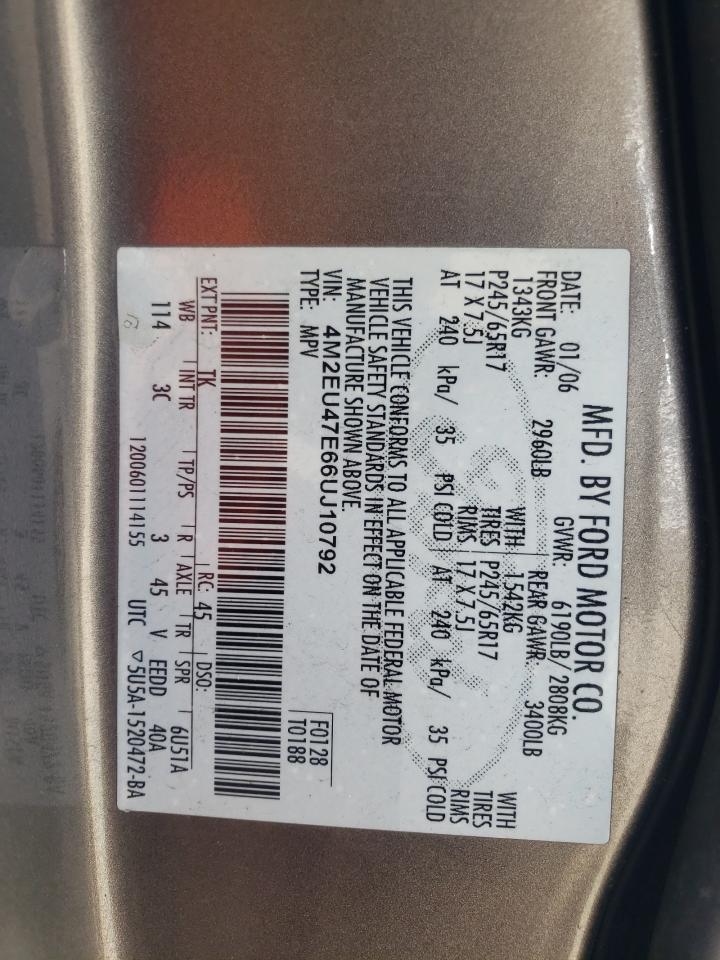 Photo 10 from auction – 2006 MERCURY MOUNTAINEE with VIN 4M2EU47E66UJ10792