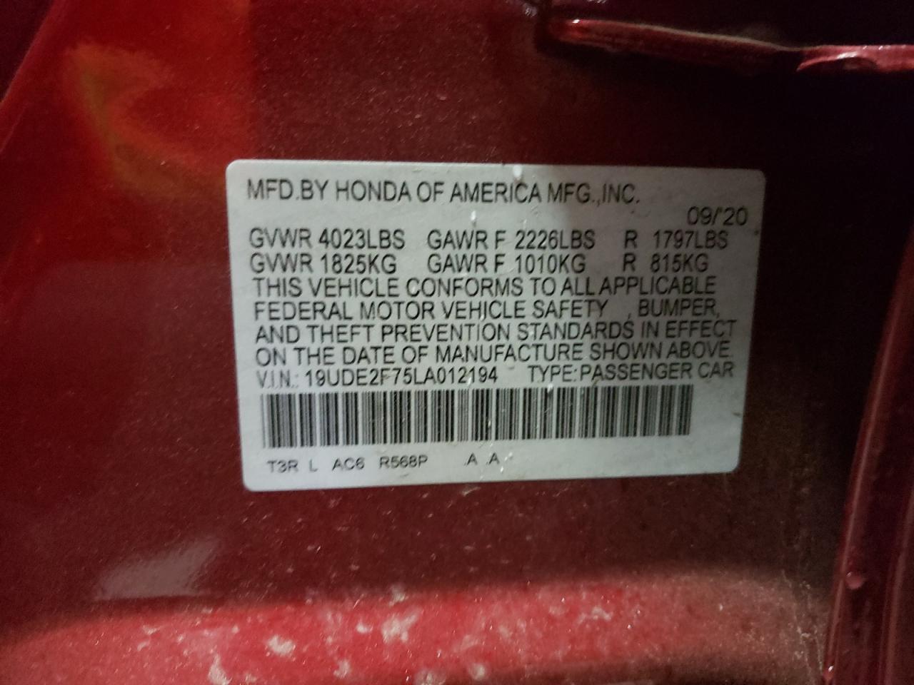 Photo 10 from auction – 2020 ACURA ILX PREMIU with VIN 19UDE2F75LA012194